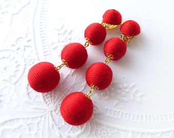 Les bonbons oorbellen Red Bon Bon oorbellen Pom Pom oorbellen Ball drop lange oorbellen lang fringe lichtgewicht oorbellen katoenen draad ballen