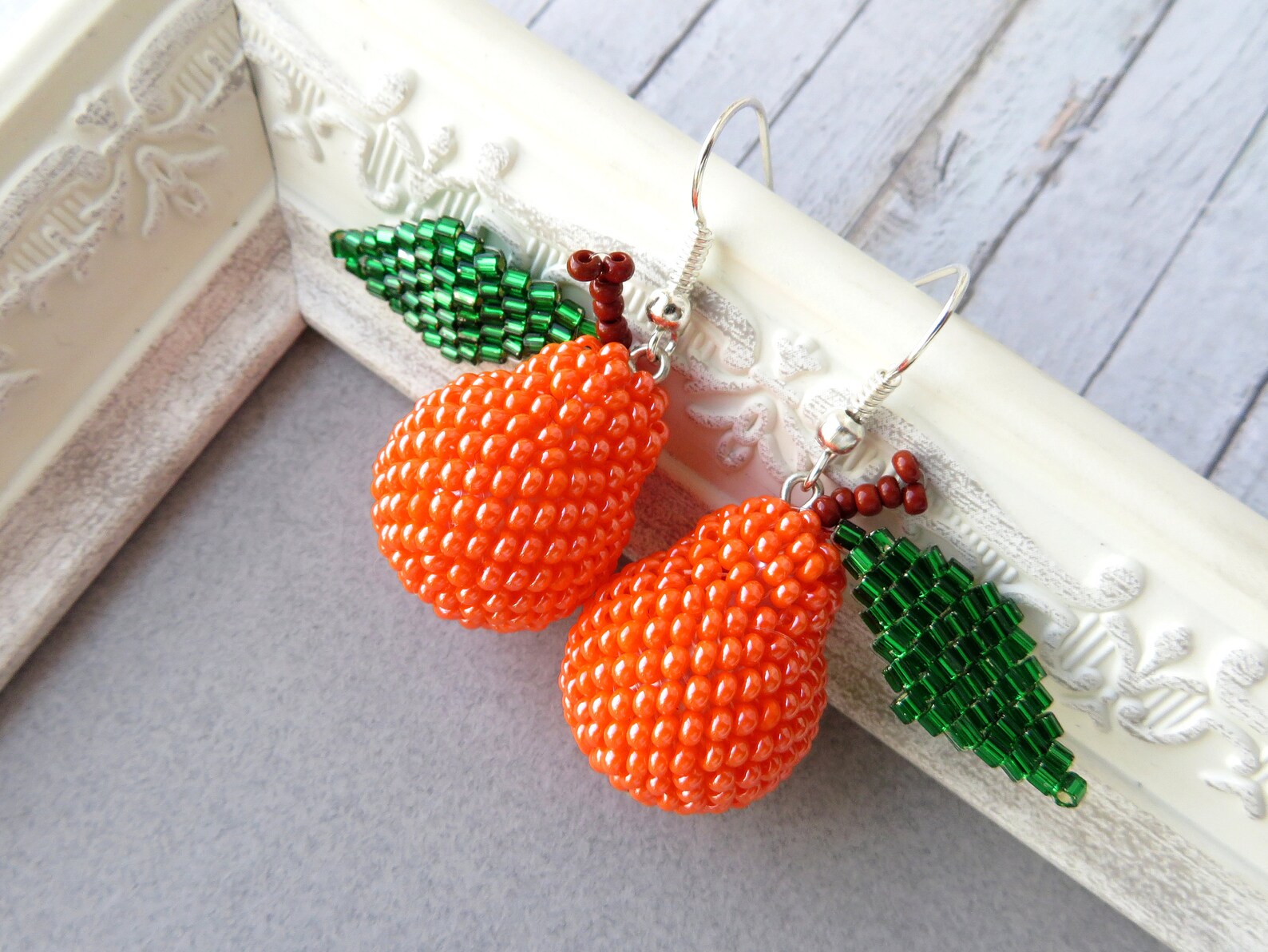Pear Beaded Earrings Orange Ball Earrings Bon Bon Earrings Les Etsy
