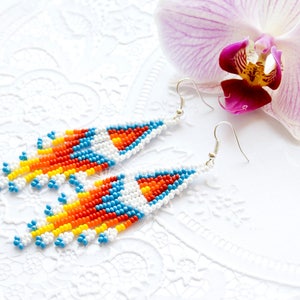 Rainbow earrings Long beaded earrings Long fringe earrings American Indian style jewelry Seed bead Cheap gifts Love gift Birthday gift image 4