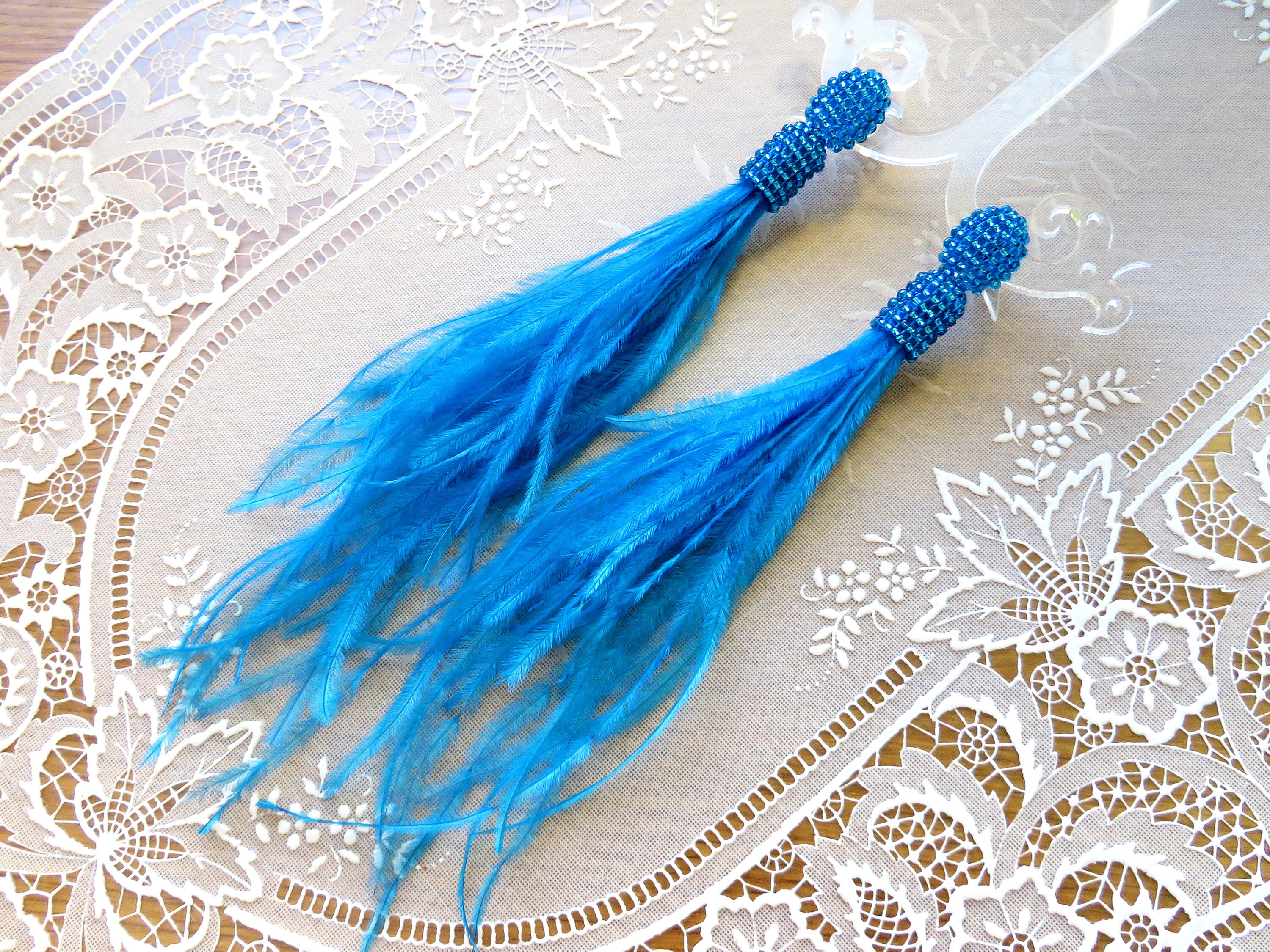 Natural Genuine Ostrich Feather Drop Earrings main image 1