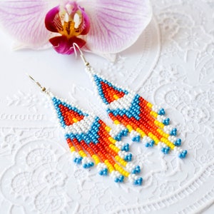 Rainbow earrings Long beaded earrings Long fringe earrings American Indian style jewelry Seed bead Cheap gifts Love gift Birthday gift image 5