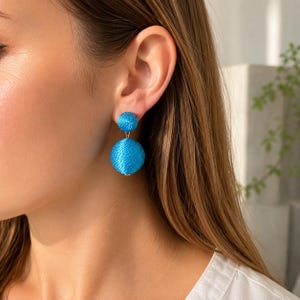 Big Bon Bon Boucles d’oreilles Bleu Turquoise Boucles d’oreilles Perles de graines Boucles d’oreilles Cordon Bonbon Clip sur boucles d’oreilles Grandes boucles d’oreilles perlées Boucles d’oreilles à long goujon