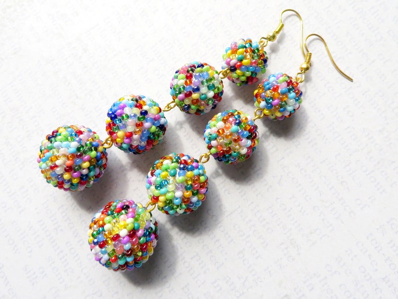 Beaded Balls Earrings Beads Ball Drop Earrings Multicolor Bon Etsy
