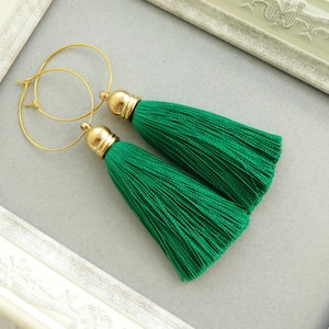 Green Silk Tassel Earrings Green Wedding Earrings Dark Green Tassel Bridesmaid Earrings Boho Tassel Earrings Chic Earrings Summer Earrings