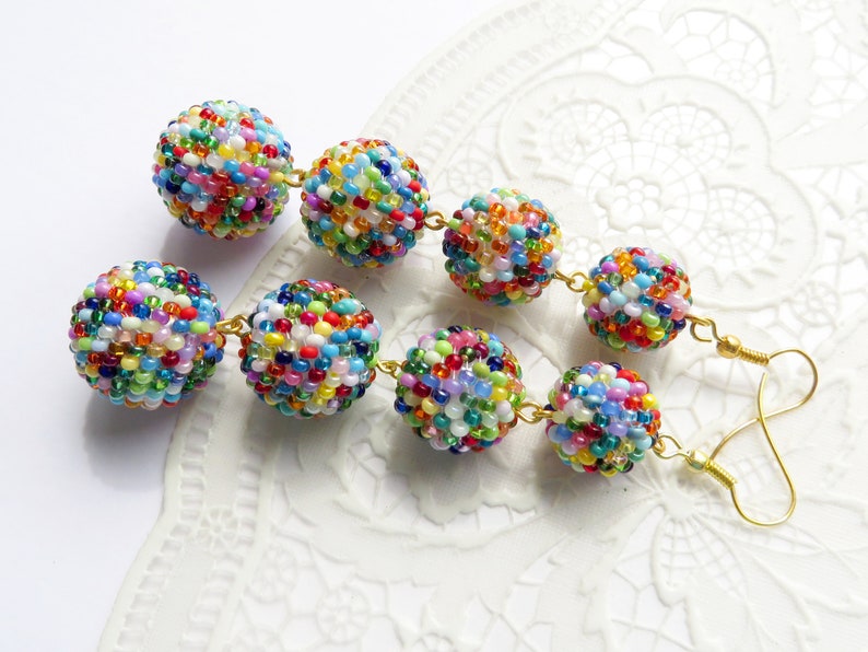 Beaded Balls Earrings Beads Ball Drop Earrings Multicolor Bon Etsy