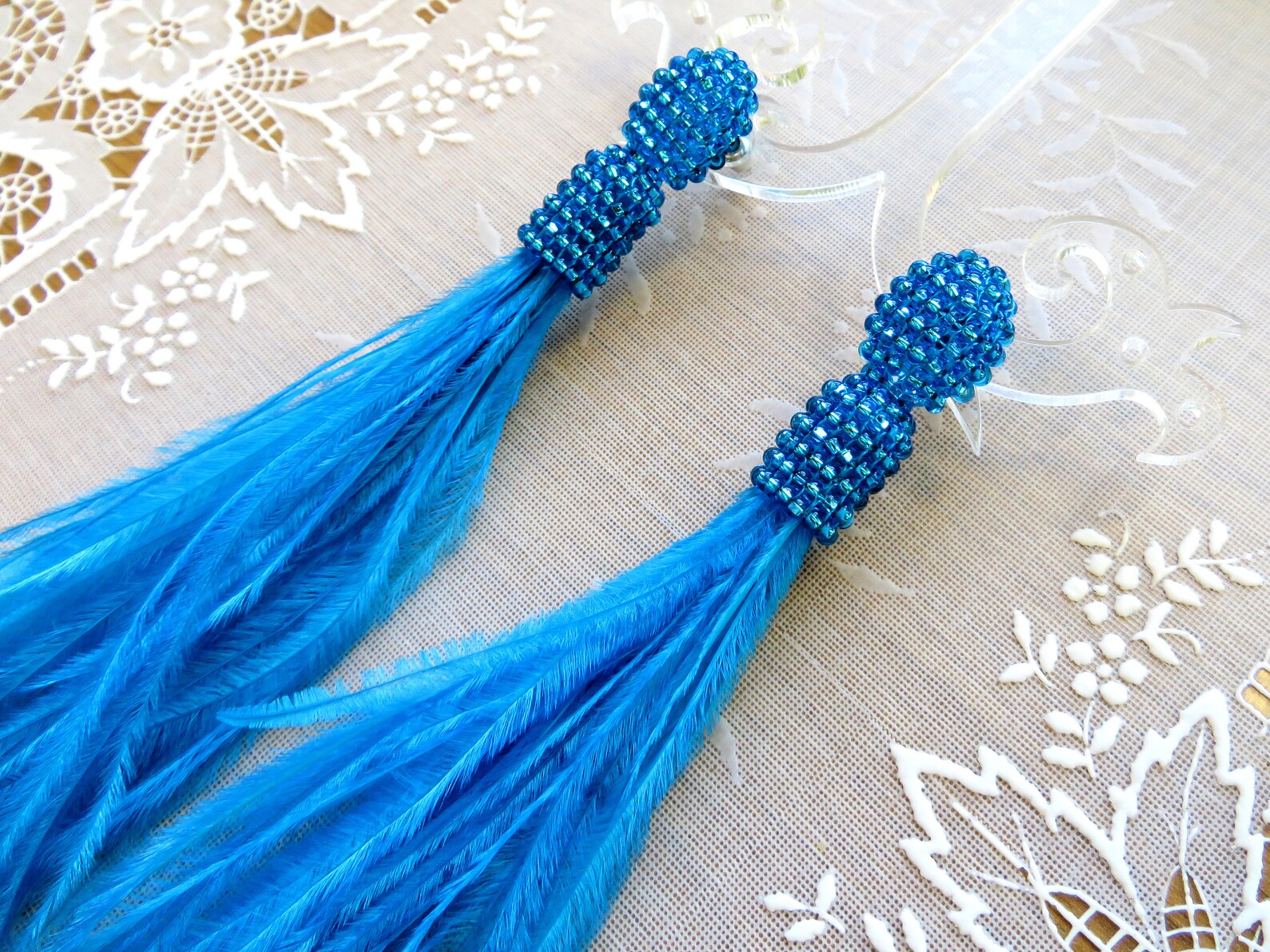 Yellow Ostrich Feather Earrings main image 0