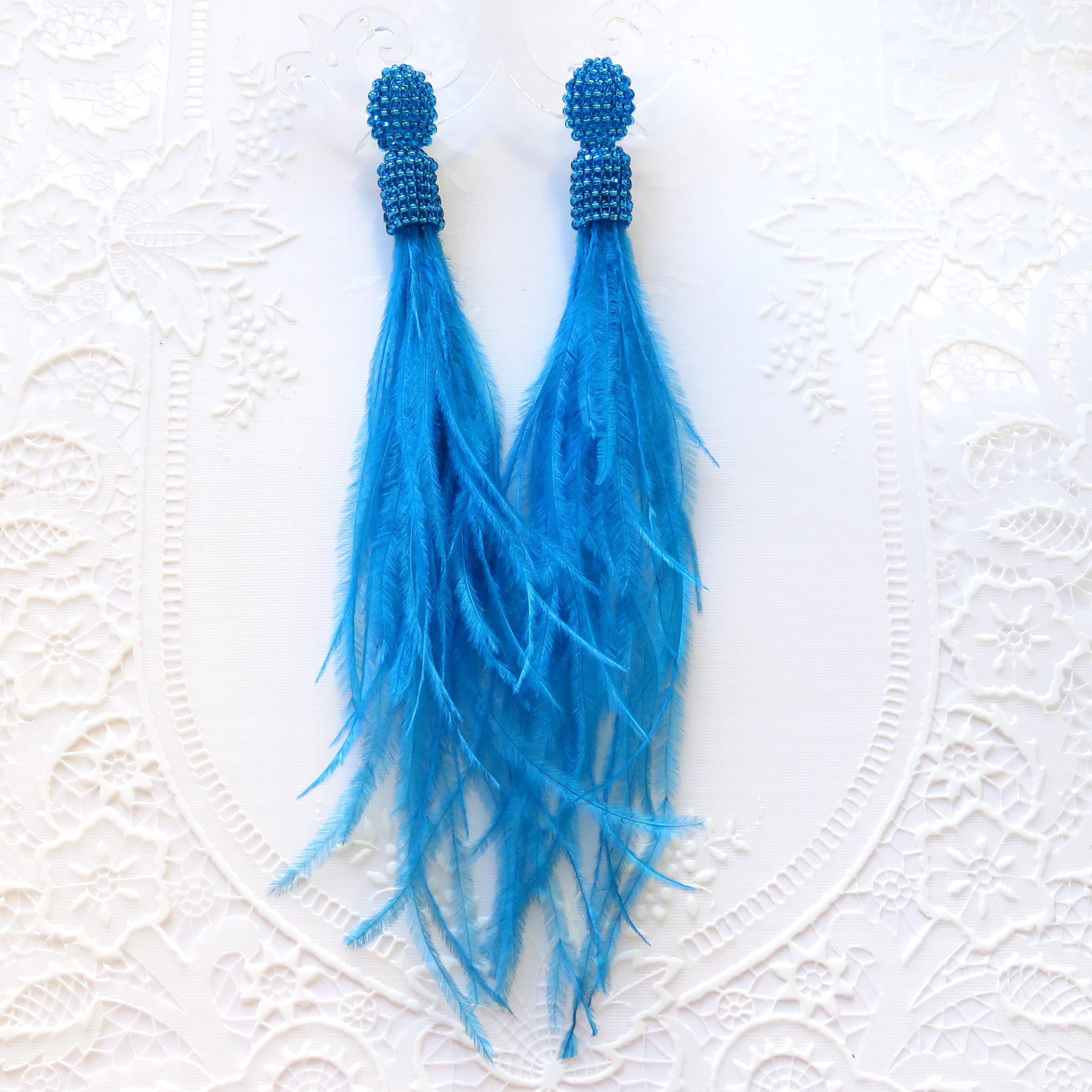 Natural Genuine Ostrich Feather Drop Earrings main image 0