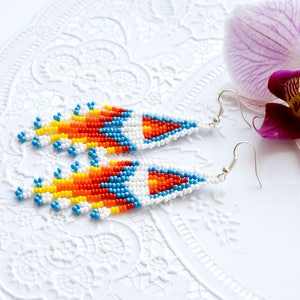 Rainbow earrings Long beaded earrings Long fringe earrings American Indian style jewelry Seed bead Cheap gifts Love gift Birthday gift image 2