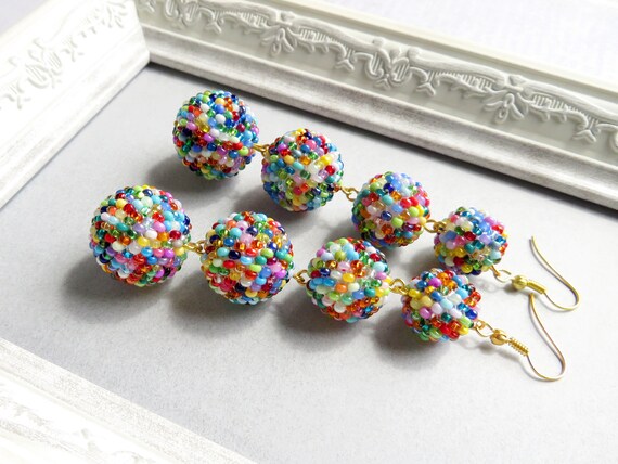 Beaded Balls Earrings Beads Ball Drop Earrings Multicolor Bon Bon