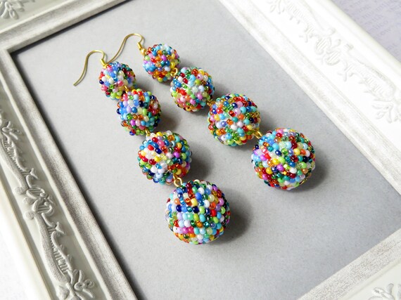 Beaded ball drop clearance earrings