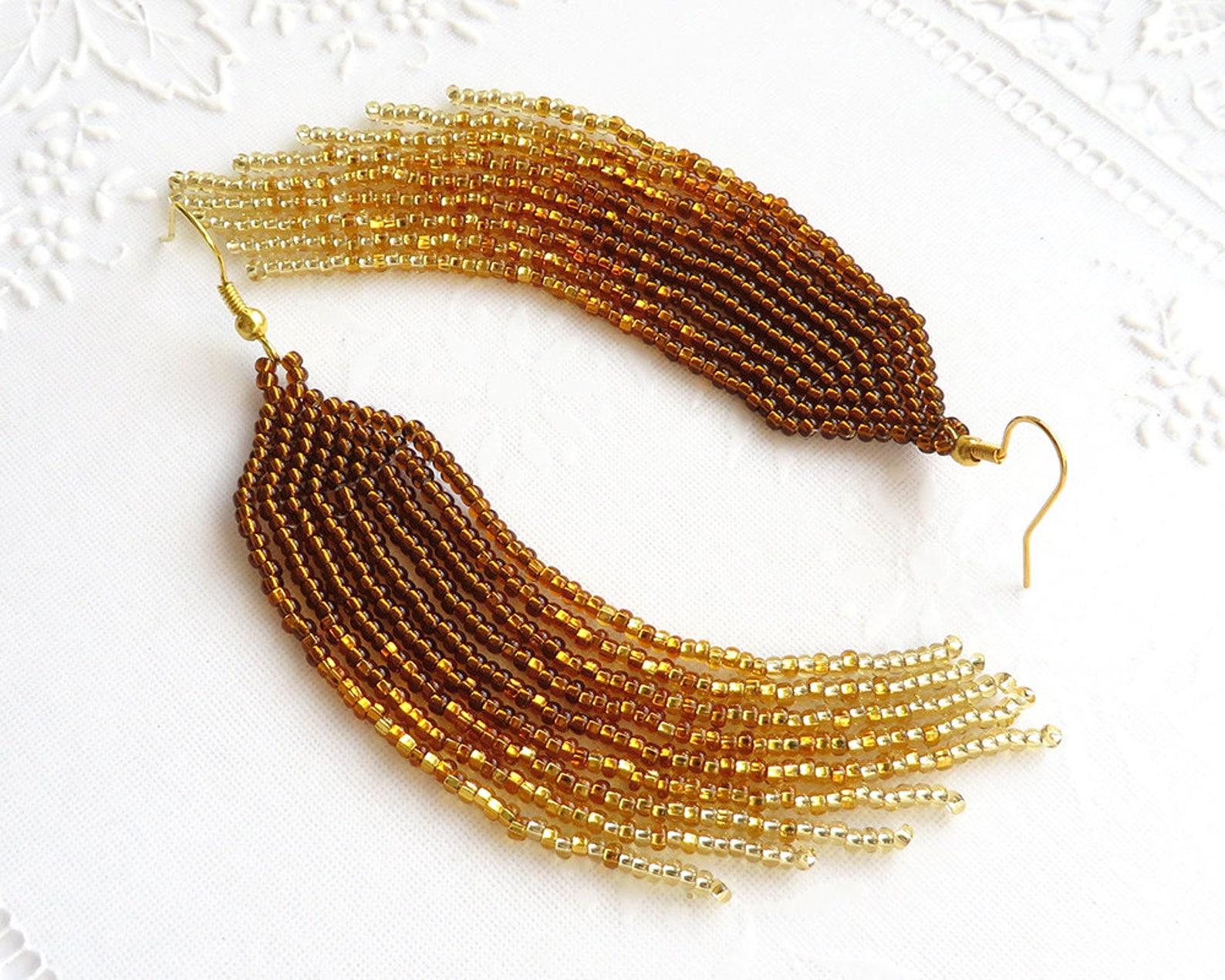 Cecelia Seed Bead and Gold Plated Bar Drop Earrings main image 1