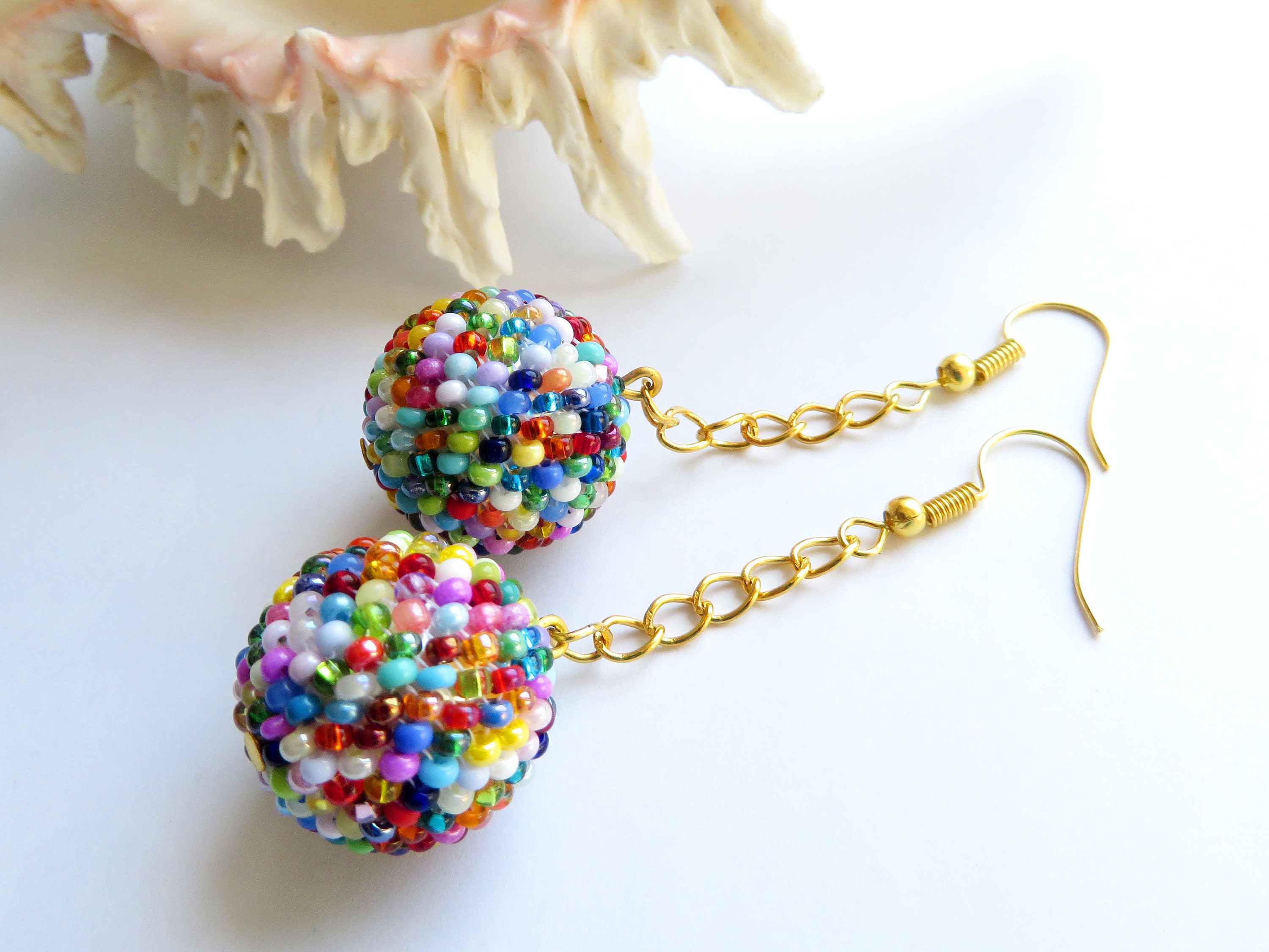 Beaded Ball Earrings Statement Earrings Beads Ball Drop Etsy
