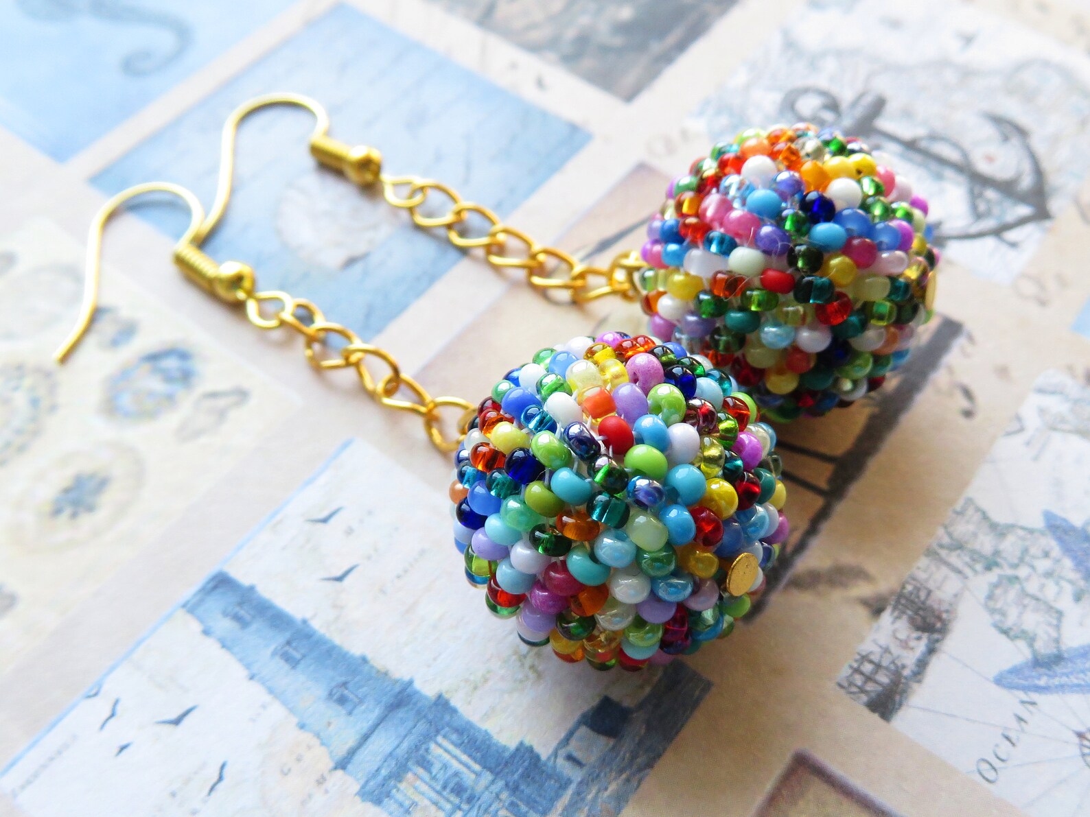 Beaded Ball Earrings Statement Earrings Beads Ball Drop Etsy