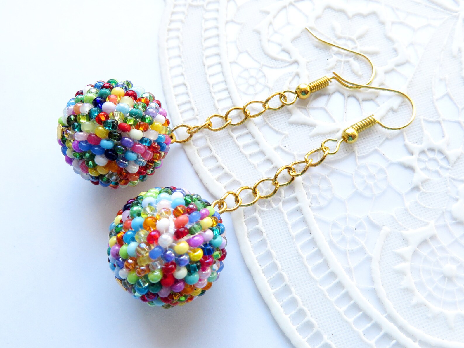 Beaded Ball Earrings Statement Earrings Beads Ball Drop Etsy
