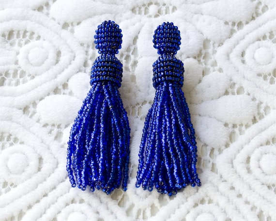 Oscar de la Renta Cobalt Blue Beaded Tassel Clip-On Earrings il_fullxfull.5019474695_pkod.jpg main image 4