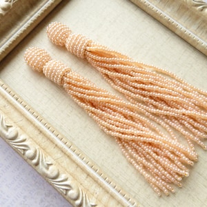 Beaded tassel earrings Short Clip on earrings Brush Seed bead earrings Oscar de la Renta fringe earrings Long Pink tassel Bead Stud earrings
