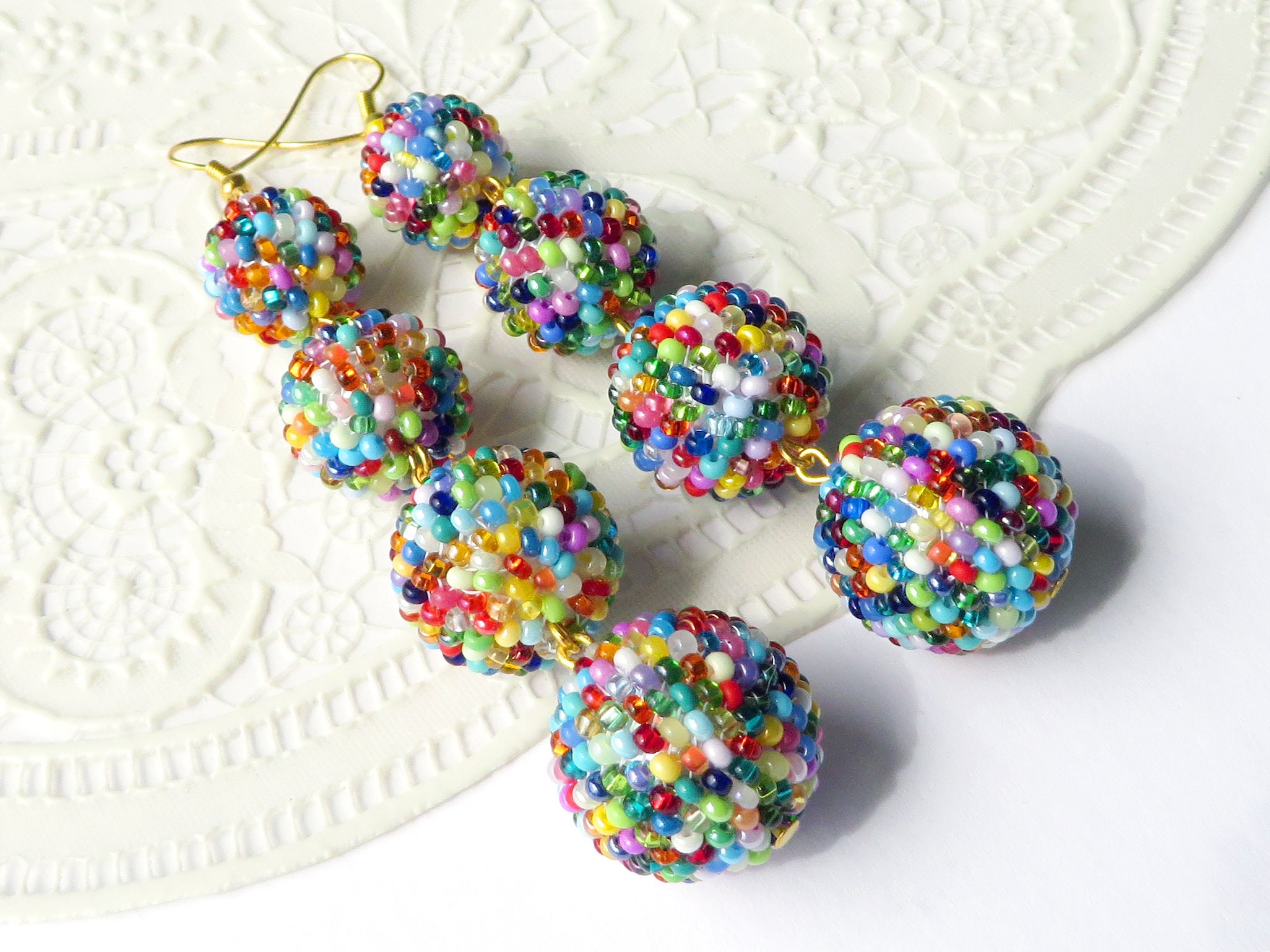 Beaded Balls Earrings Beads Ball Drop Earrings Multicolor Bon Etsy