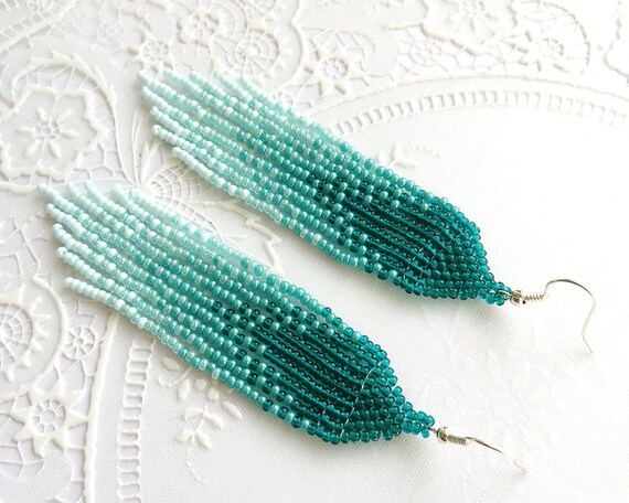 Green beaded tassel best sale earrings