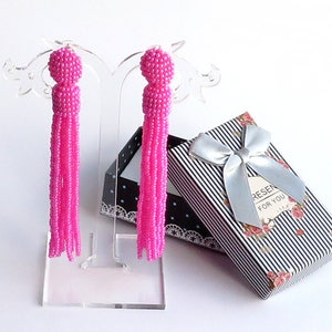 Pink beaded tassel earrings Oscar de la Renta style earrings Fringe earrings Long tassel earrings Oscar earring Summer outdoors Summer party