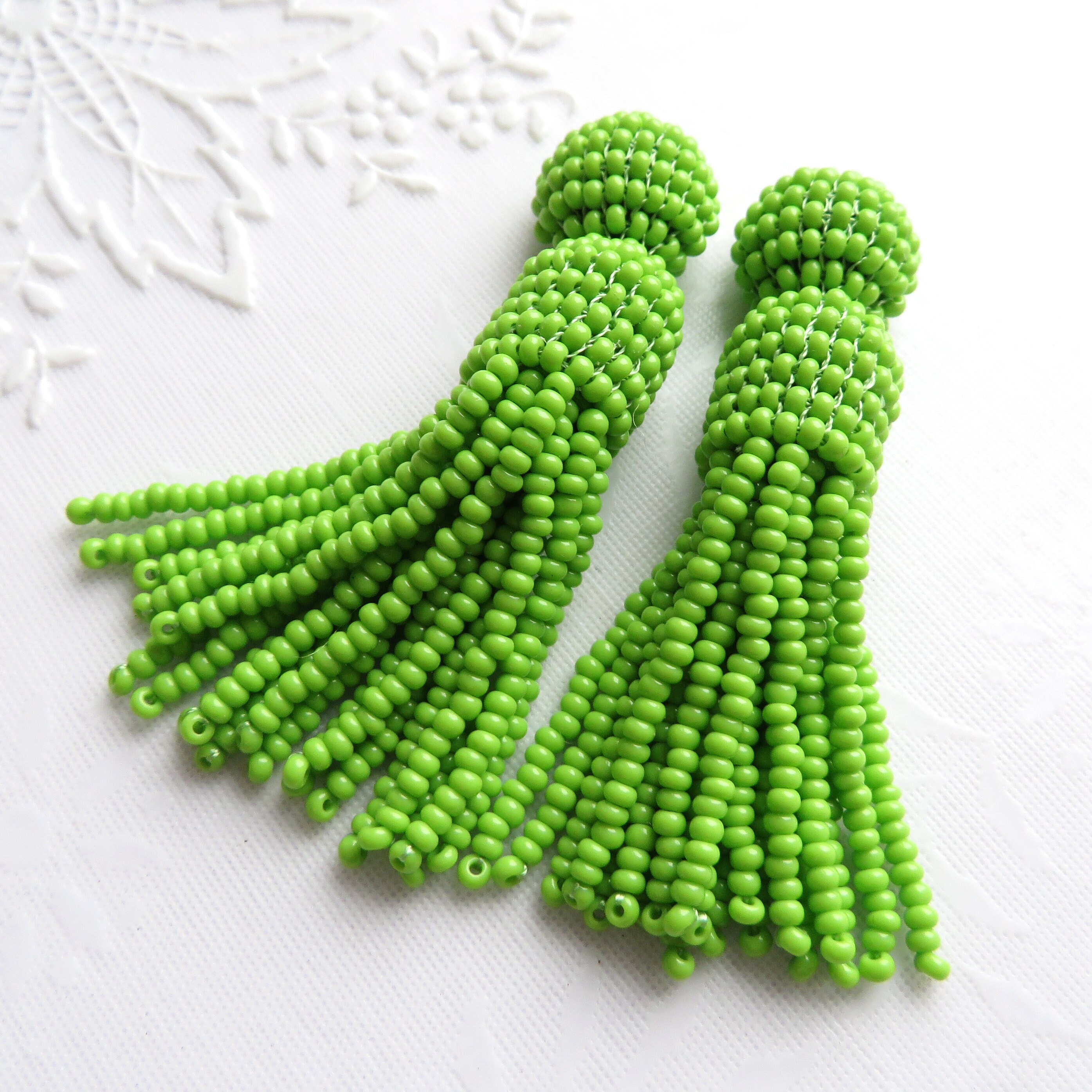 Long Green Tassel Earrings Green Beaded Earrings Oscar De La - Etsy