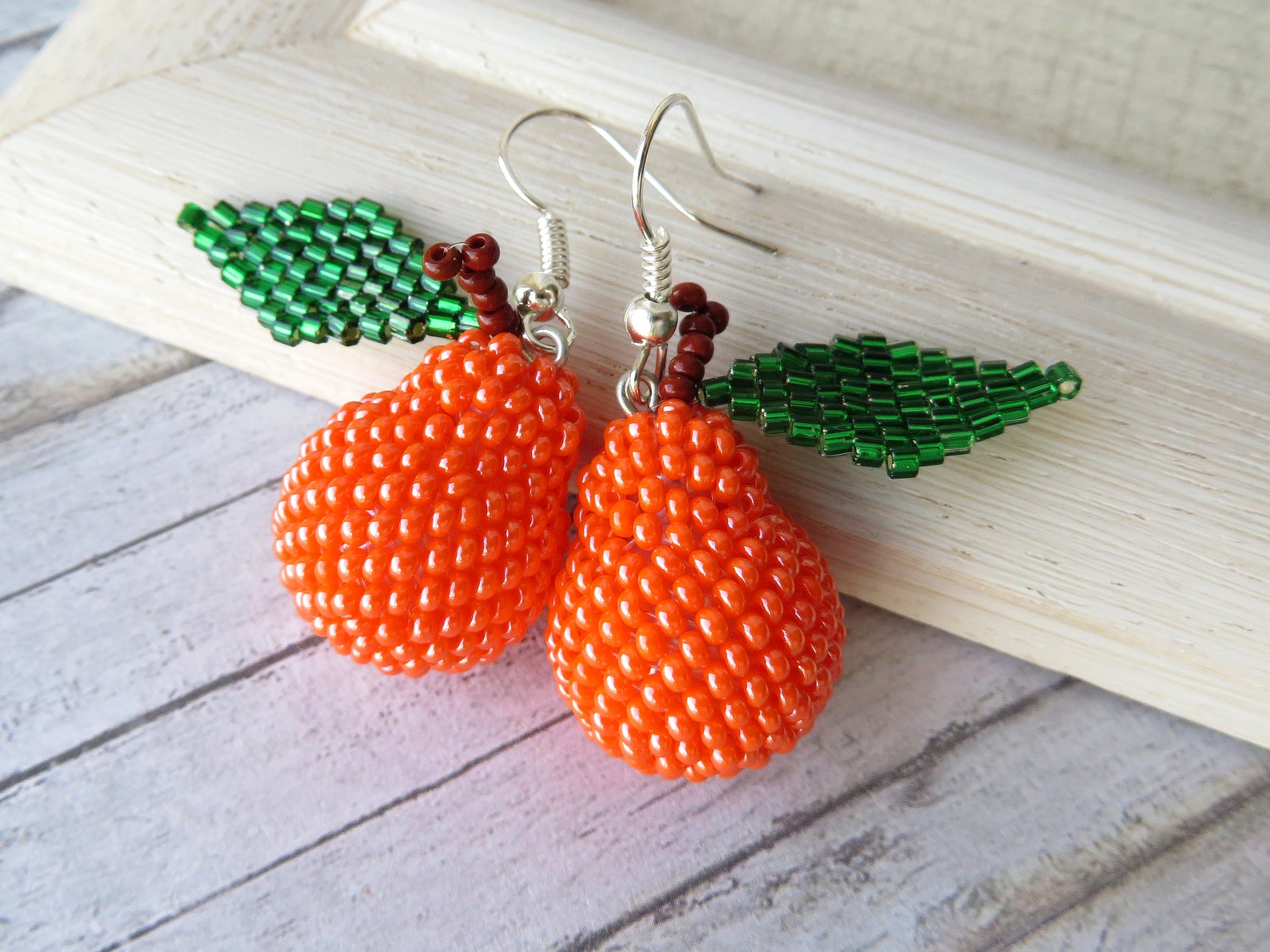 Pear Beaded Earrings Orange Ball Earrings Bon Bon Earrings Les Etsy