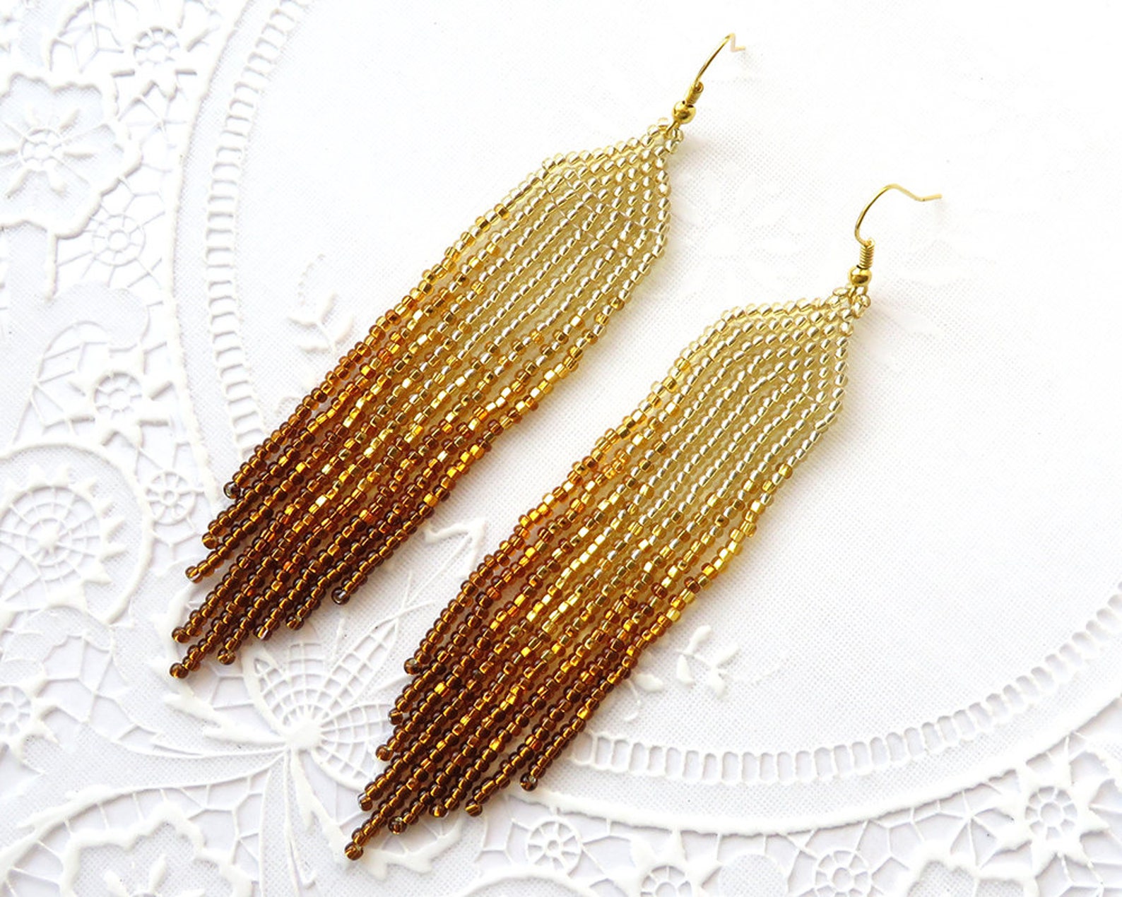 Cecelia Seed Bead and Gold Plated Bar Drop Earrings