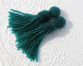 Clip en pendientes verde esmeralda con cuentas borla pendientes semilla Oscar de la Renta pendientes Fringe Bora Oscar pendientes grandes pendientes verdes