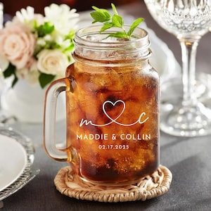 Tarros de cristal personalizados para bodas / Nombres, fechas, logotipos o mensajes grabados / Vasos de 473 ml para recepciones, recuerdos o regalos / Novios