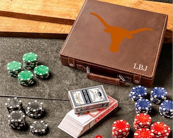 Officially Licensed Texas Longhorn Leather Poker Set – NCAA