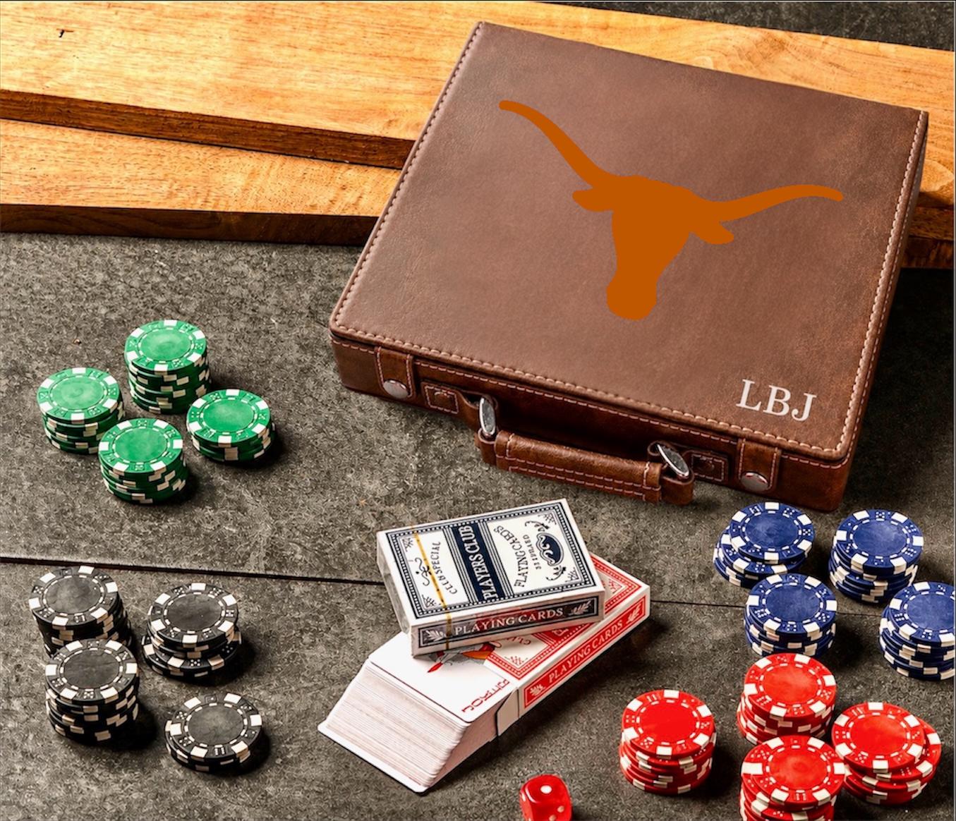Officially Licensed Texas Longhorn Leather Poker Set – NCAA