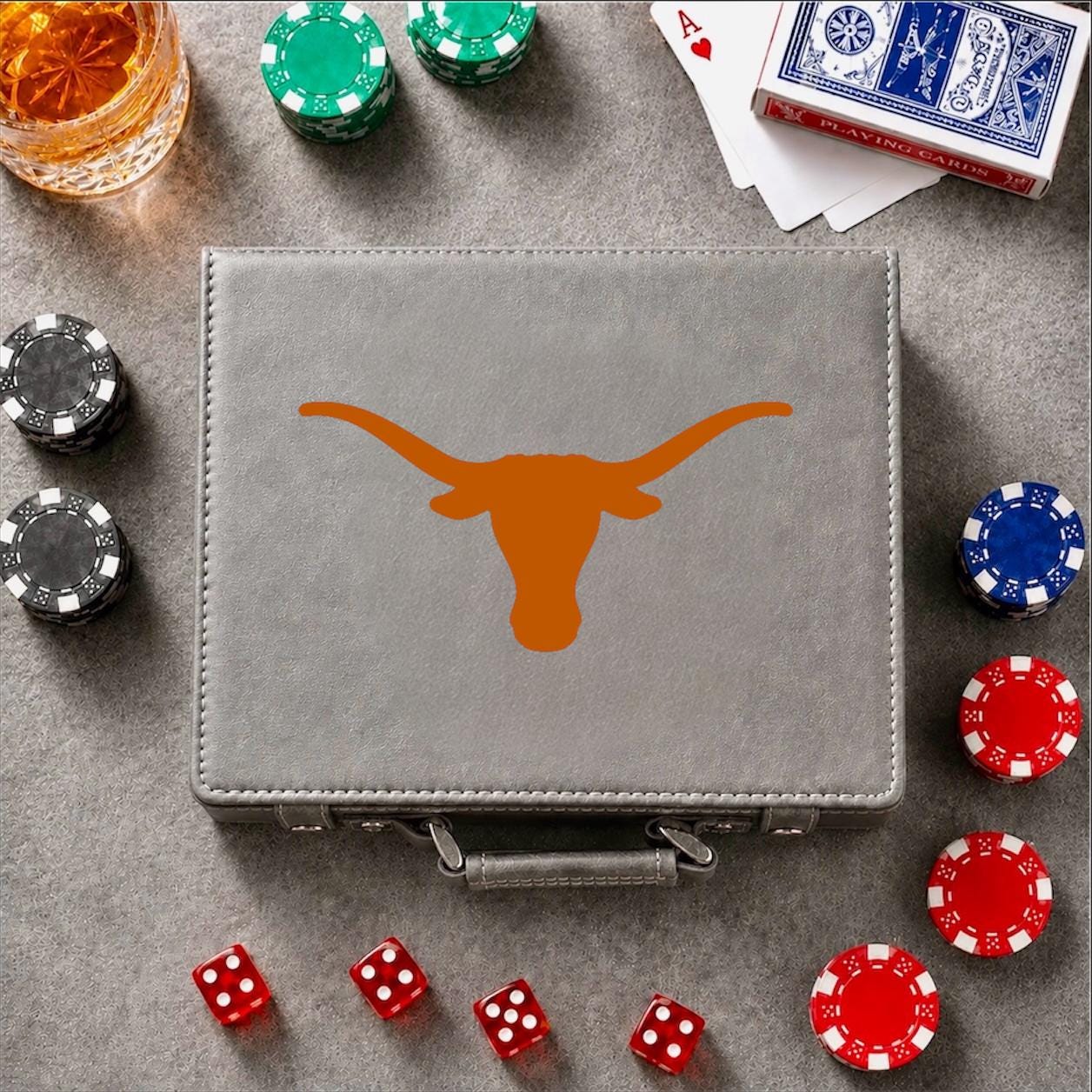 Officially Licensed Texas Longhorn Leather Poker Set – NCAA