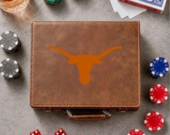 Officially Licensed Texas Longhorn Leather Poker Set – NCAA