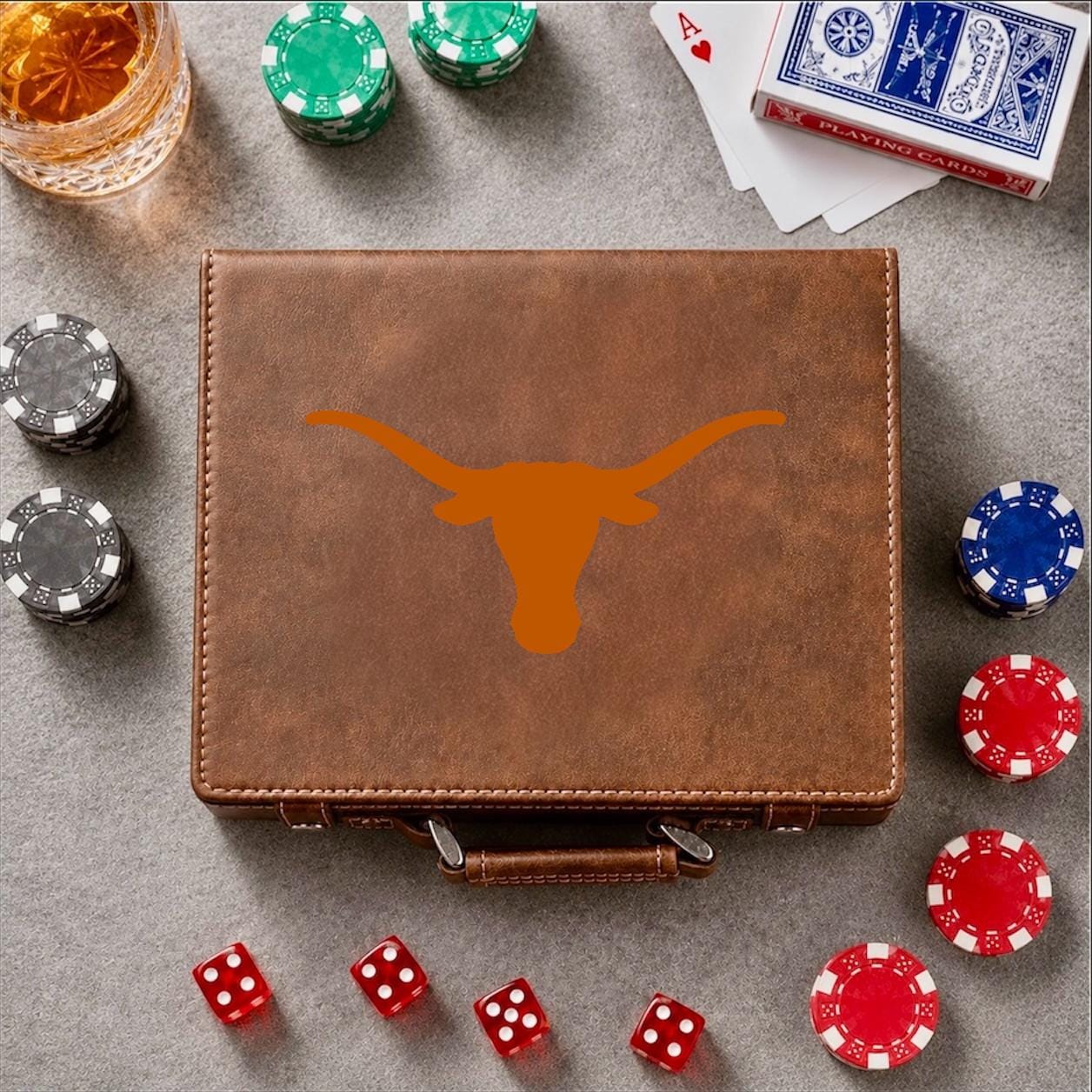 Officially Licensed Texas Longhorn Leather Poker Set – NCAA