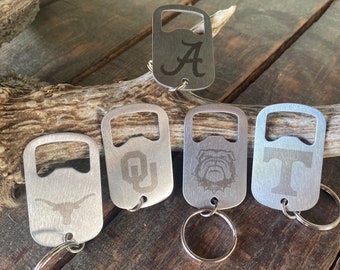 Stainless Steel Keychain College Bottle Openers| Personalized College Bottle Opener| metal bottle opener| Grad gift bottle openers|