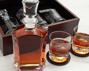 Add Your Logo Capital Decanter Set | Custom Engraved Whiskey Set | Wood Gift Box | Corporate Gift | Branded Barware | Executive Gift