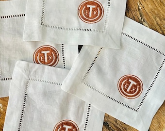 Servilletas de cóctel bordadas de Texas Exes / Regalo para exalumnos de la UT / Servilletas de la UT / Decoración de Texas Exes / Universidad de Texas / Decoración para fiestas en color naranja quemado