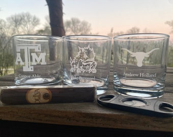 Custom College Whiskey Glasses| Any College, Any Names, Any Style| Single Or Double Sided| Custom Engraved Photos, Logos, Names, And More