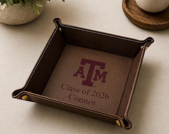 Officially Licensed Texas A&M Leather Catchall Tray | Handmade Ring Dish Organizer