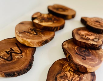 Custom Engraved Olive Wood Coasters| Rustic Wooden Coasters| Wooden Coasters| Tree Slice Wooden Coasters| Great For Wedding & Company Gifts|