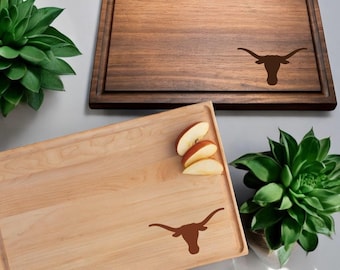 Tagliere in acero o noce con licenza ufficiale dei Texas Longhorns – Regalo ufficiale UT per laureati, per feste di fine partita/tagliere di salumi e formaggi /