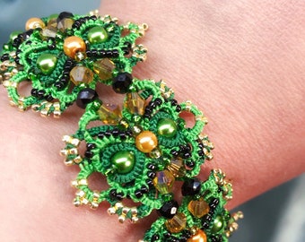 Green bracelets for women, Handmade beaded bracelet, Wide cuff bangle bracelet, Irish jewelry made in Ireland