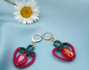 Strawberry earrings, Fruit earrings, Bohemian summer style earrings, Strawberry jewelry, Cute Kawaii earrings