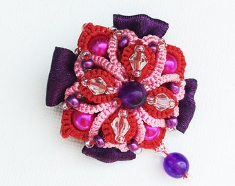 Flower Brooch for women, Small brooch pin, Embroidery beaded brooch
