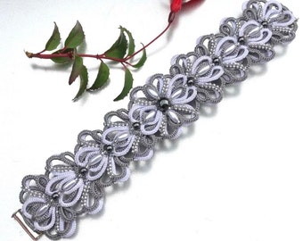 Handmade Bracelet for women, Wide cuff bangle bracelet, Jewelry with hematite stones
