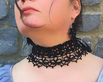 Unique gif, handmade Victorian jewelry wide collar for women, Black wedding neck choker, headpiece