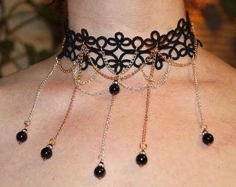 Black choker collar for women, Goth wedding choker necklace, Gothic Lolita, Sexy choker