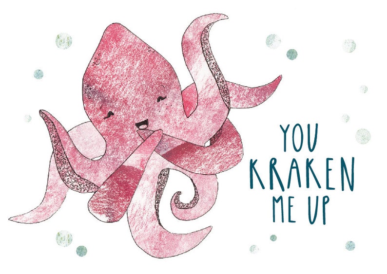 Pun Funny A6 Greetings Card Snowtap Punny Octopus You Crack Me Up Giggles Friend You Kraken Me Up Funny Lol Birthday