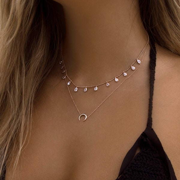 Rose Gold Crystal Necklace / Crystal Stone Gemstone / Small Dainty Delicate / Hanging Dangle / Layer / Boho Bohemian / 18K Vermeil / Gift