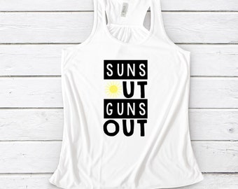 Suns Out Guns Out Mens Black Tanktop Workout Tank Summer Vacation Beach Wear