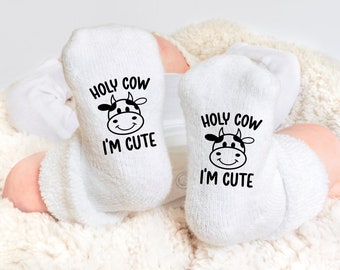 Holy Cow I'm Cute Socks, Baby Socks, Cow Socks, If you can read this socks, Funny Baby Socks
